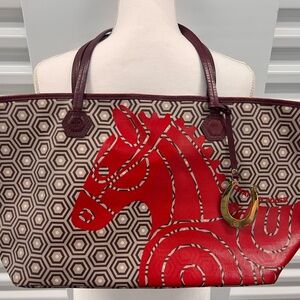 JONATHAN ADLER equestrian Horse shopper Tote bag glass menagerie Greek key